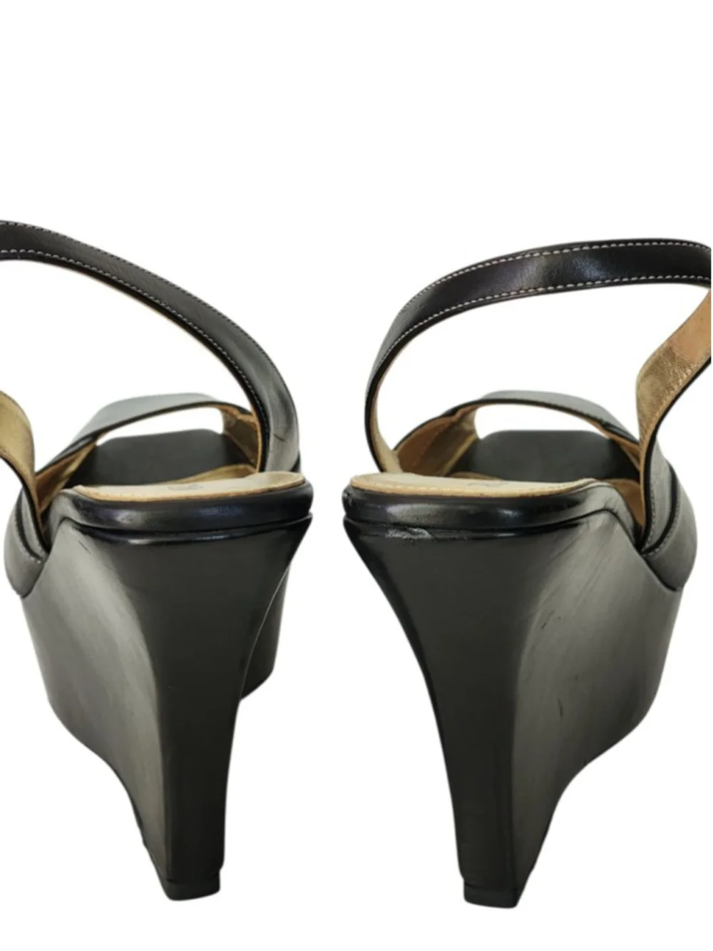 PRADA Black Square Peep Toe Platform Wedge Slingback‎ Sandals Size Size 36.5 6.5